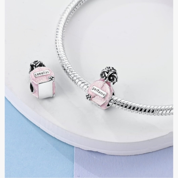 Pink Perfume Makeup Charm For Bracelets And Necklaces 925 Sterling Silver - Picture 3 of 5